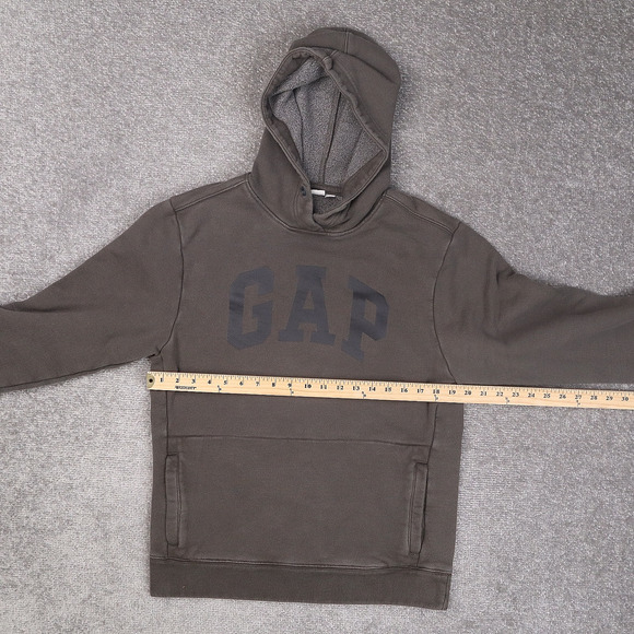 GAP Spellout Logo Pockets Large Gray Long Sleeve Pullover Hoodie - Picture 4 of 11